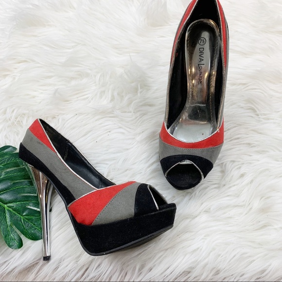 DIVA Lounge Shoes - Diva lounge colorblock grey red and black pump DIVA Lounge Shoes - Diva lounge colorblock grey red and black pump